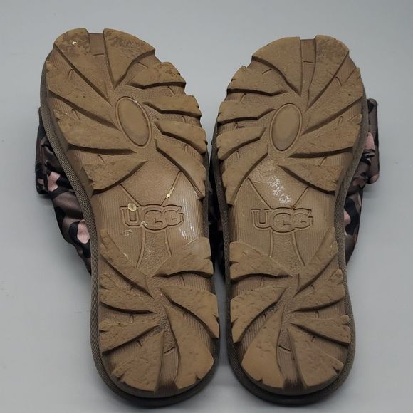 UGG LEOPARD LUSHETTE SLIDE SHEARLING SATIN PUFFER SANDALS - Picture 8 of 9